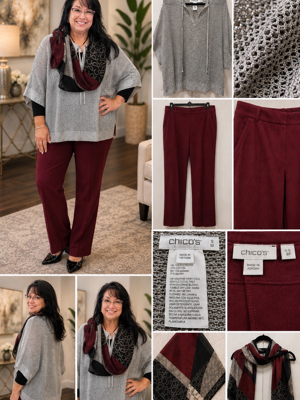 Classy Finds Closet Look #001 Chico’s 3-Piece Silver & Burgundy Outfit